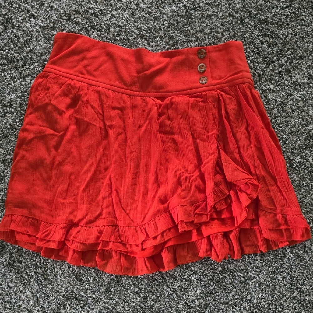 Promesa Red Mini Skater Skirt with Ruffles